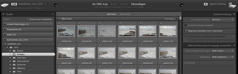 Der Import Dialog bis Lightroom CC 2015.1 und 6.1 Der Import Dialog bis Lightroom CC 2015.1 und 6.1